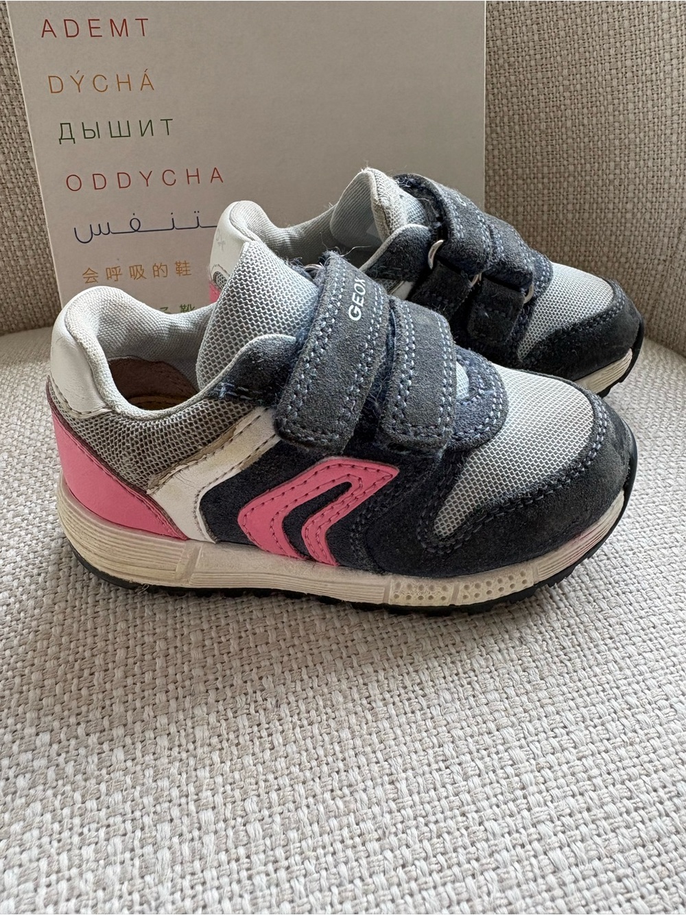 Geox Kids Gray, Pink and White Velcro Athletic Sneakers